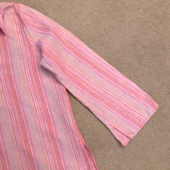 St Johns Bay Linen Top Womens Size XL Extra Large Pink Candy Stripe Relaxed Fit - Picture 5 of 9